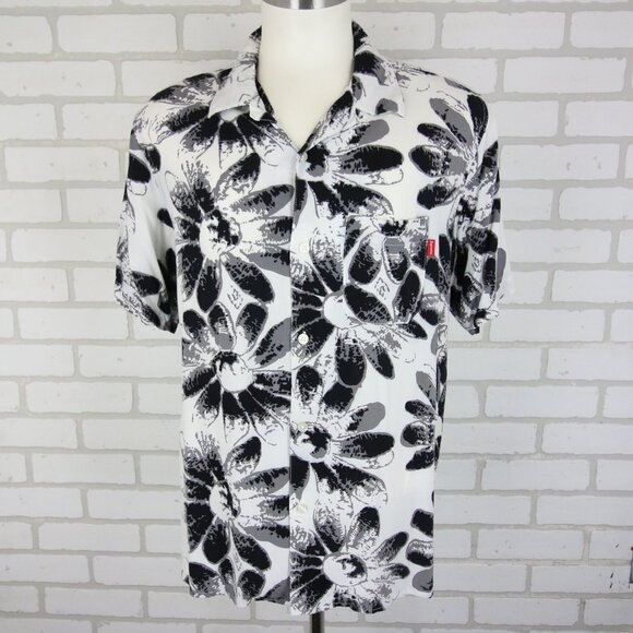 Supreme Daisy Floral Rayon Shirt Mens L Short Sleeve Button 2017 White Black - Picture 1 of 11